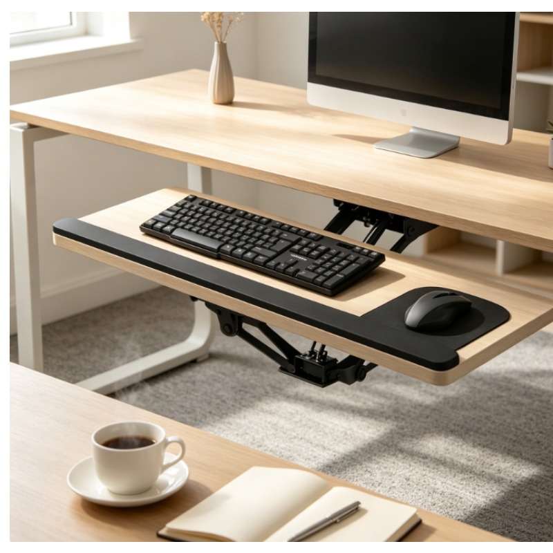 Desk Drawer Small - ถาดวางคีย์บอร์ดใต้โต๊ะพร้อมแผ่นรองเมาส์ ปรับระดับความสูงได้ตามหลักสรีรศาสตร์และหมุนได้ โครงสร้างแข็งแรงสำหรับใช้งานในโฮมออฟฟิศ