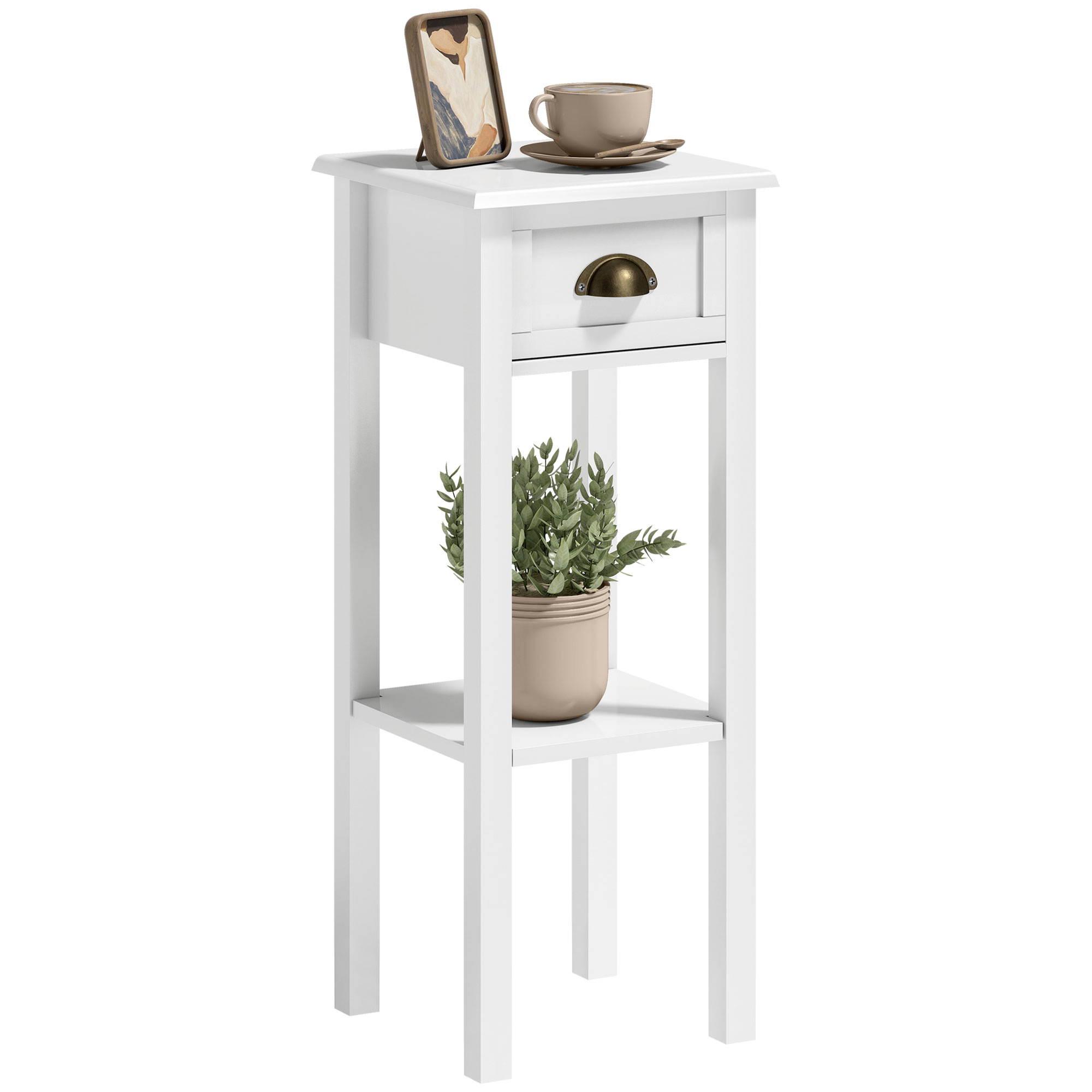 Desk Drawer Small - โต๊ะข้างแคบพร้อมลิ้นชักและชั้นวางด้านล่างจาก Homcom, โต๊ะข้างทรงเพรียวสำหรับพื้นที่ขนาดเล็ก, โต๊ะข้างสไตล์โมเดิร์นสำหรับห้องนั่งเล่น, ชุด 1