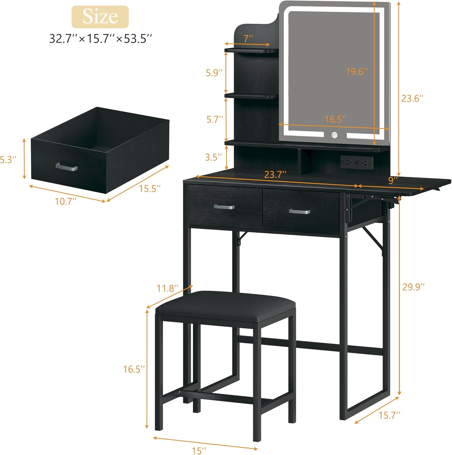 โต๊ะเครื่องแป้งพร้อมกระจกและไฟ - Desk Drawer Small บทวิจารณ์และราคา