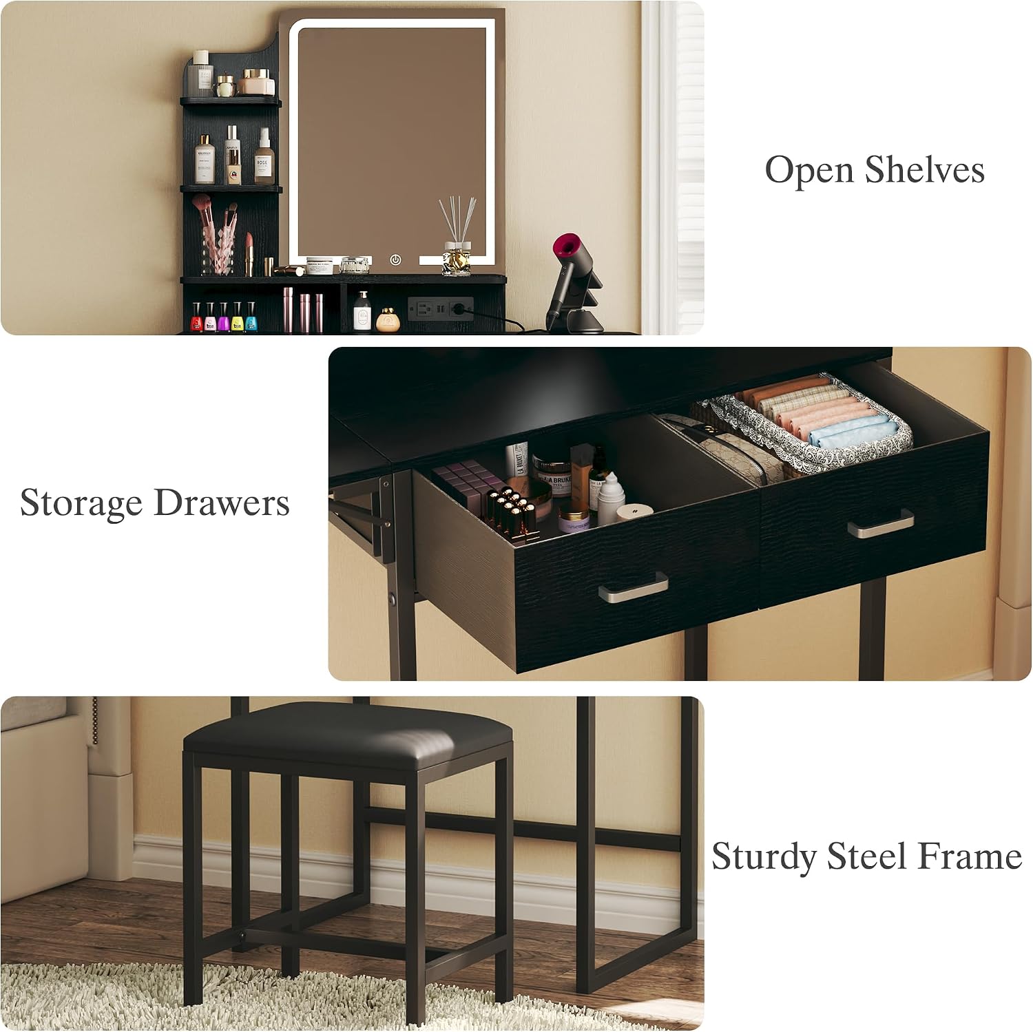 โต๊ะเครื่องแป้งพร้อมกระจกและไฟ - Desk Drawer Small บทวิจารณ์และราคา