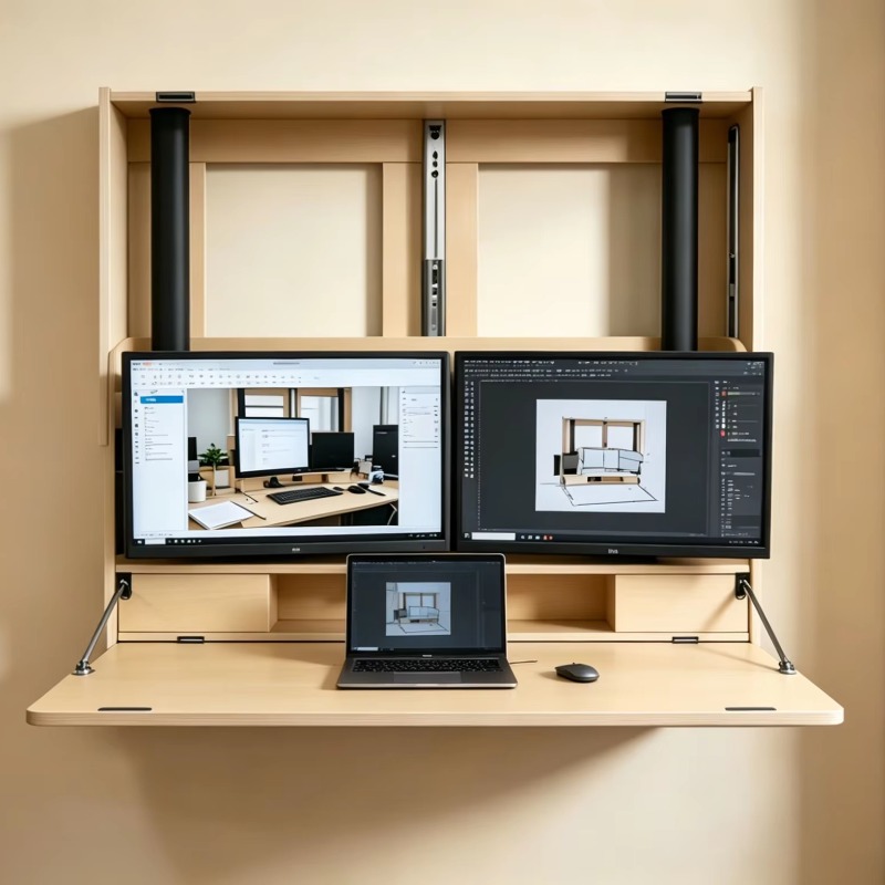 โต๊ะทำงานติดผนังแบบพับเก็บได้  - Home Office With Two Desks บทวิจารณ์และราคา