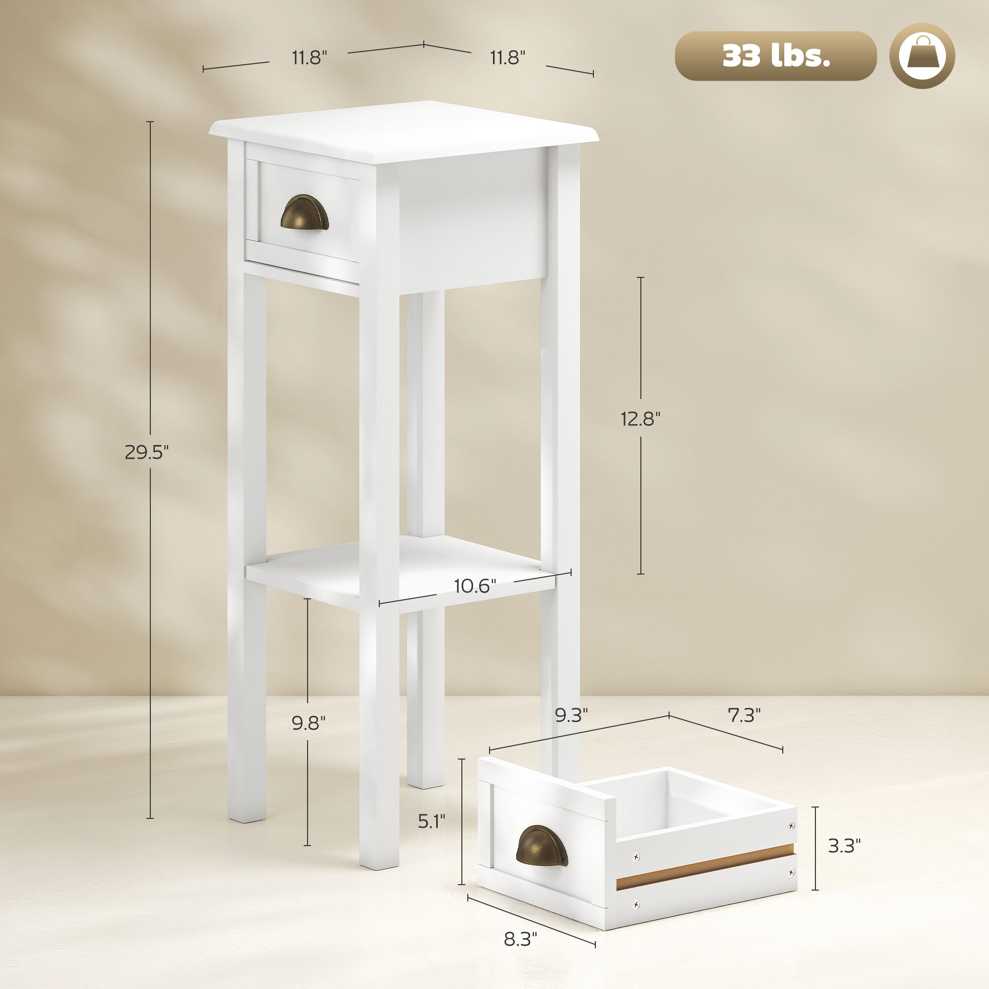 โต๊ะข้างแคบพร้อมลิ้นชักและชั้น - Desk Drawer Small บทวิจารณ์และราคา