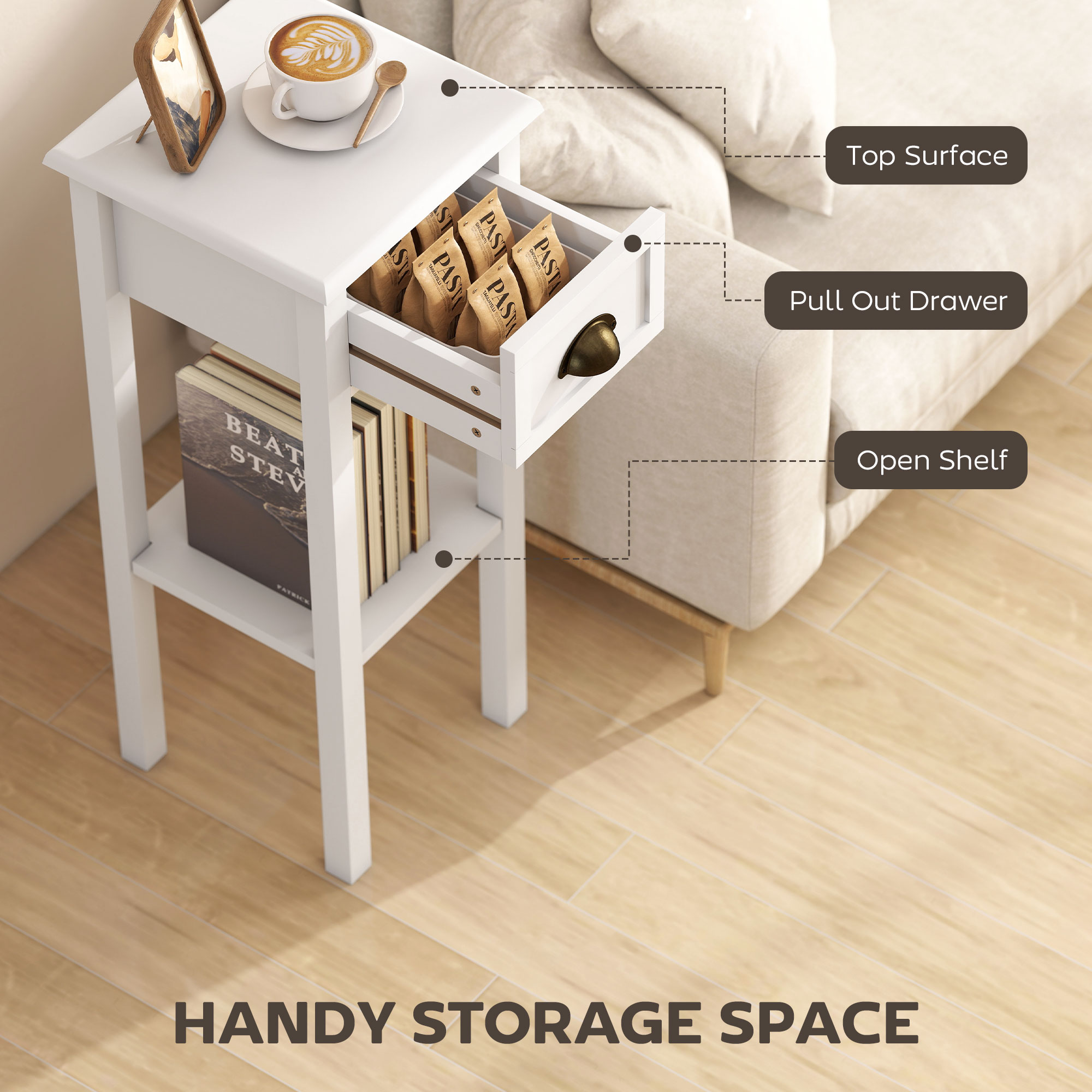 โต๊ะข้างแคบพร้อมลิ้นชักและชั้น - Desk Drawer Small บทวิจารณ์และราคา